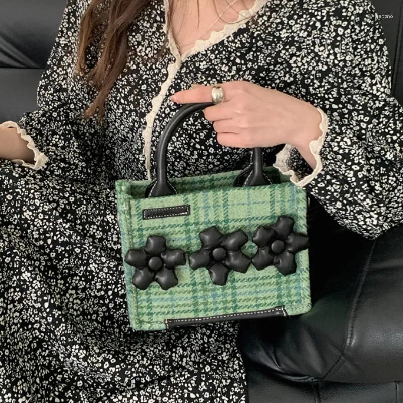 Avondtassen Bloem Plaid Vrouwen Vierkante Messenger Retro Wollen Dames Kleine Schoudertas Mode Vrouwelijke Bloemen Tote Clutch Portemonnee Handtassen