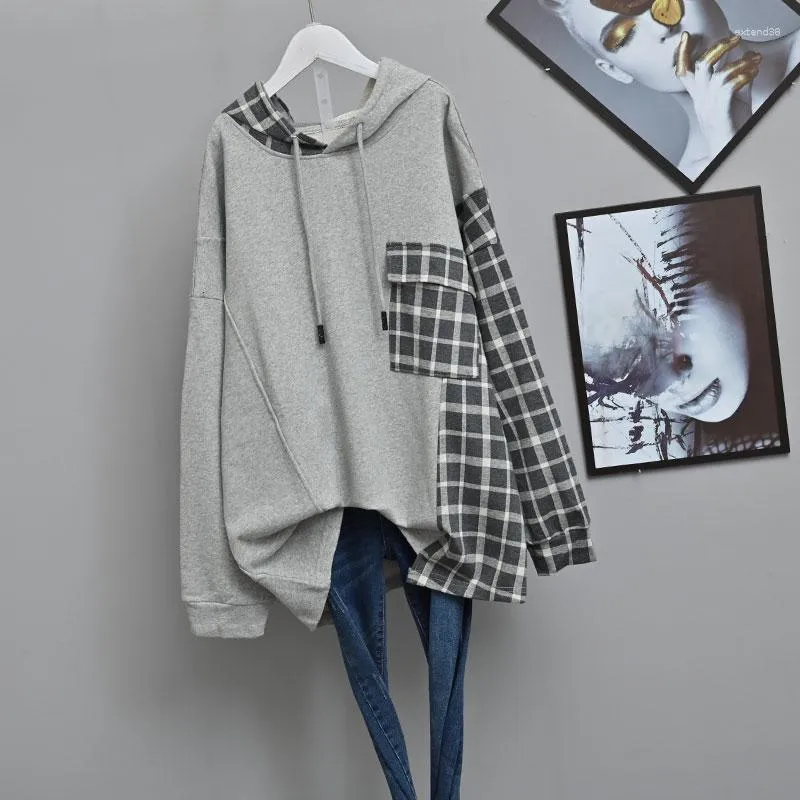 Women's Hoodies Women Plaid Patchwork Fashion Oversized Streetwear Cotton Autumn Casual Long Sleeve Pullovers Female Hooded Sweatshirt