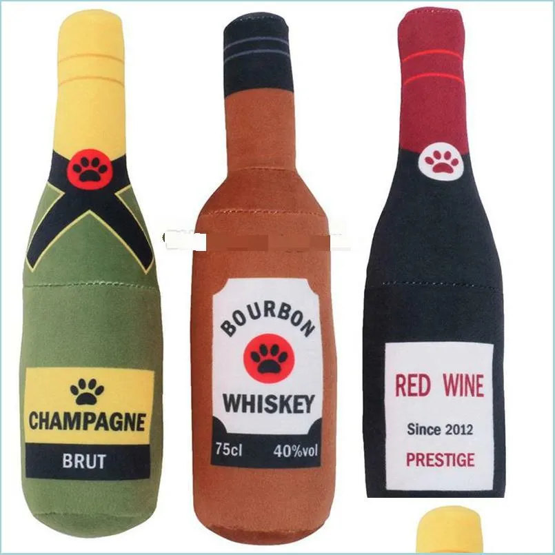 Dog Toys Tuggar Plush Squeaky Dog Toys Funny Drink Parody Alcohol Whisky Dogs Toy Puppy Födelsedagspresent Drop Delivery OT7IW