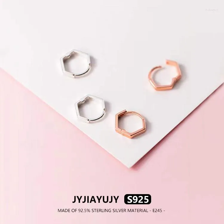 Hoop Earrings JYJIAYUJY Sterling Silver S925 Polygon With Clasp Closure 10MM Fashion Hypoallergenic Jewelry Gift Daily E245