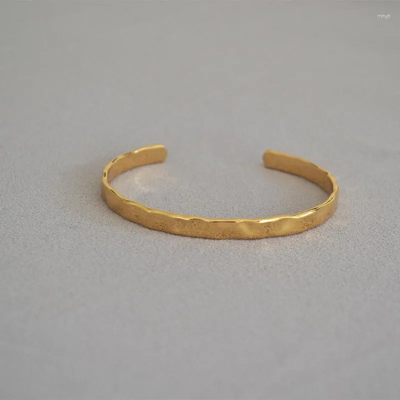 Bangle Korean Version Niche Personality Simple Concave Convex Hammered Texture Brass Plated Opening Temperament Versatile Thin Bracelet