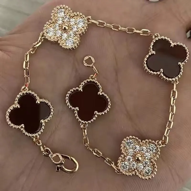 four leaf clover Bracelet Natural Shell Gemstone Gold Plated 18K designer for woman T0P quality highest counter quality European size gift golden 001C