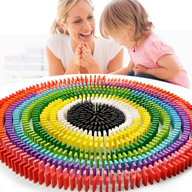 Bloki 100120pcs Dzieci Kolor Sort Rainbow Wood Domino Zestawy Early Bright Dominoe gry Edukacyjne zabawki na prezent dla dzieci 230907