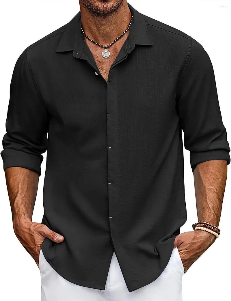 Mens Casual Shirts Long Sleeve Shirt For Men Linen Pullover