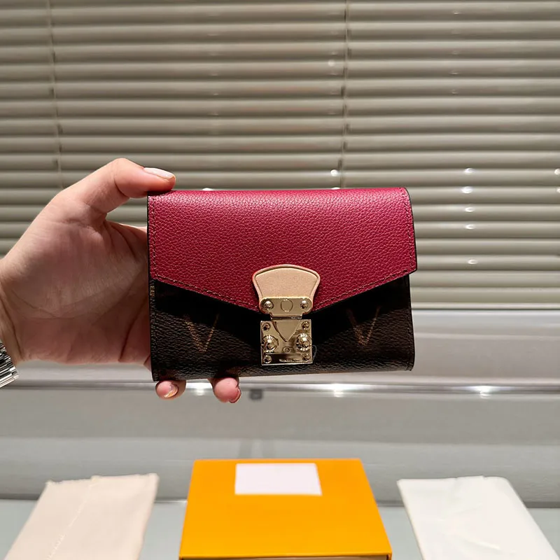 Old Flower Gold Lock Women Designer Mini Wallet Card Holder Purse Fold Bag Two Tone Flap Calfskin Leather Luxury Daily Clutch Handbag Zipper Pocket