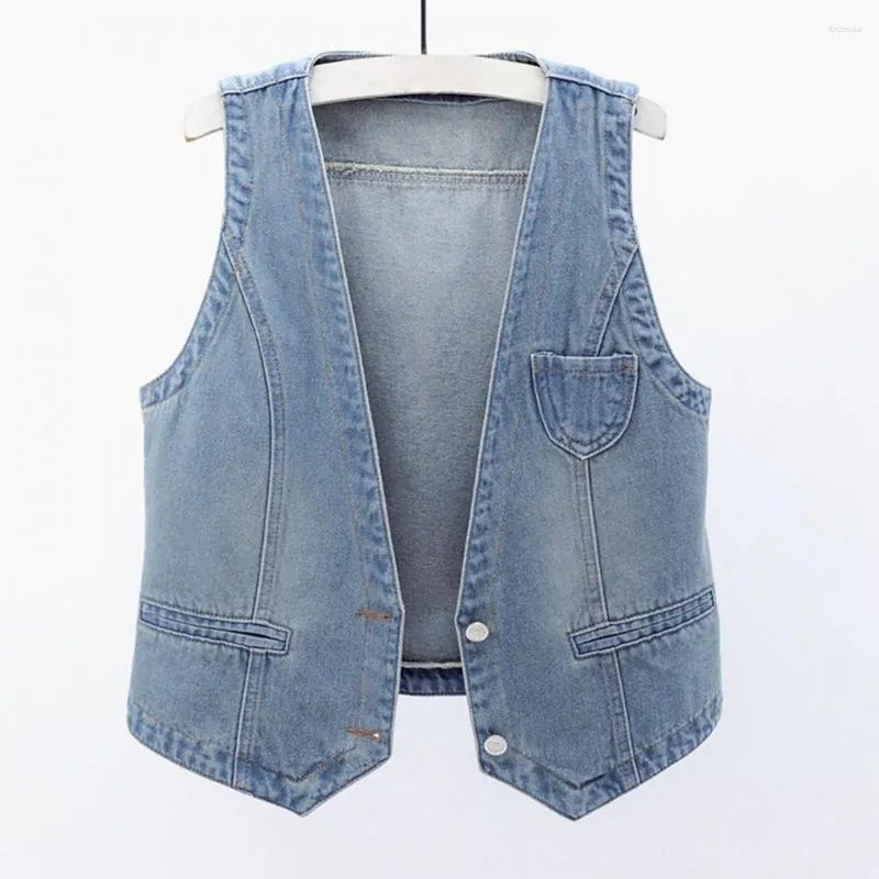 Kadın Yelekler Bayanlar Denim Ve Bears Sleeveless gevşek V Boyun Çift Düğmeleri Düz renkli vintage firma dikiş hip hop sokak kıyafeti bayan sonbahar