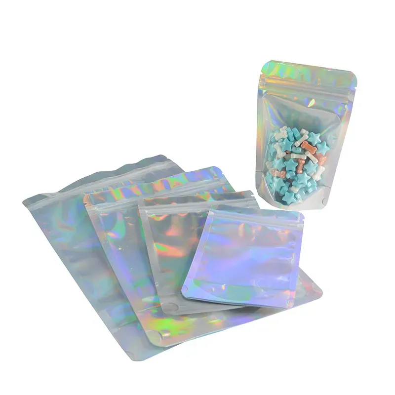 20*30cm Dry Food Package Colorful Holographic Packing Bags Big Sizes Hologram and Clear on Front Self Seal Zip Lock Zipper Packaging Pouches