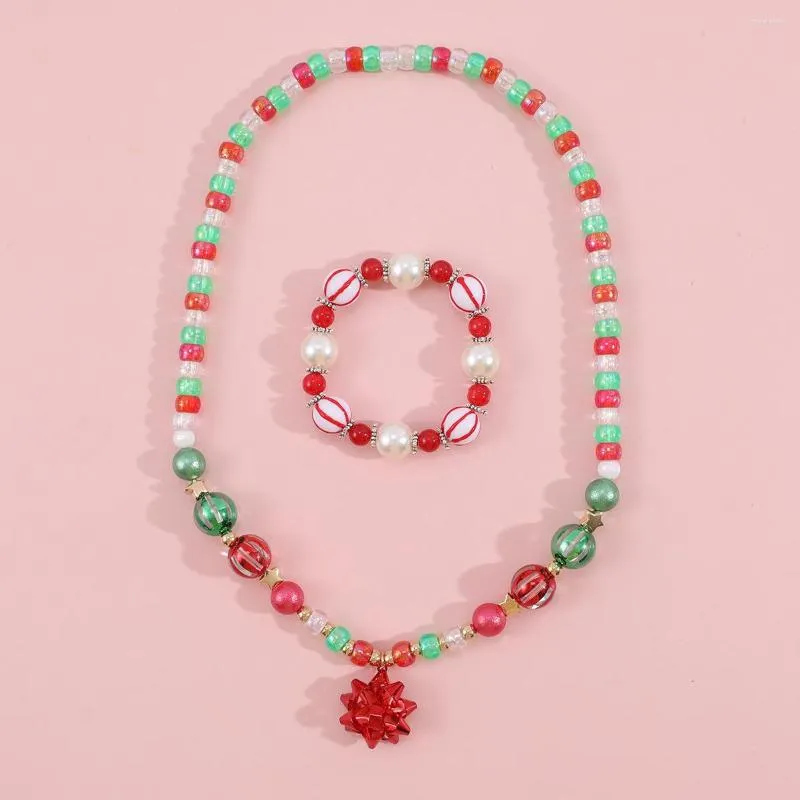 Strand Makesland Christmas Color Barrel Bead Necklace Set For Children Cute Glass Bracelet Jewelry Charms Gift Wholesa