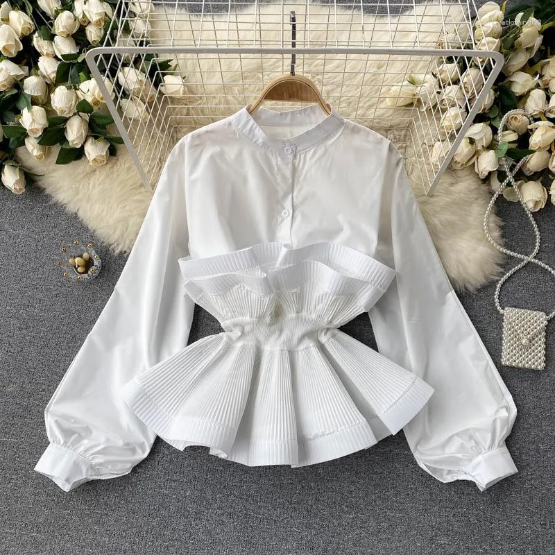 Women's Blouses EBAIHUI Women Shirt With Three-dimensional Pleated Ruffle Edge Waistband Design Ladies Blouse Spring Temperament Elegant