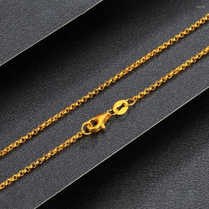 Kedjor Pure 999 24K Yellow Gold Chain 1,1 mm Kvinnor Lucky Rolo Cable Link Halsband Fru gåva 40-50 cm 16-20inch