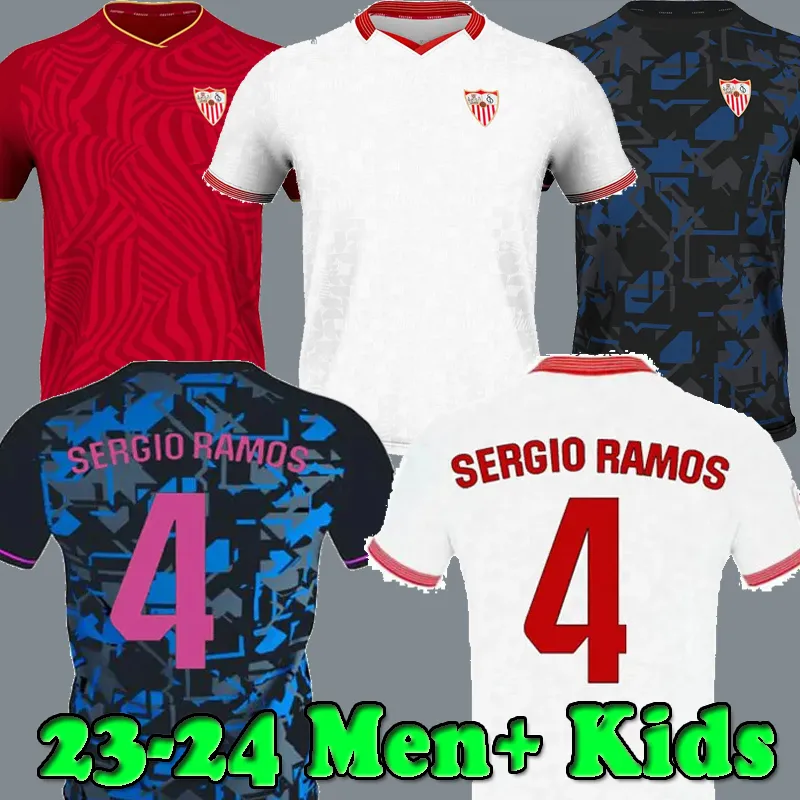 23 24 Sergio Ramos Sevilla FC Soccer Jersey Kouassi Lukebakio Papu Football Shirts I.Rakitic Bade J.Navas Suso Sow Y.En Nesyri 2023 2024 Mariano Diaz Men Kits Kids Kids Kids