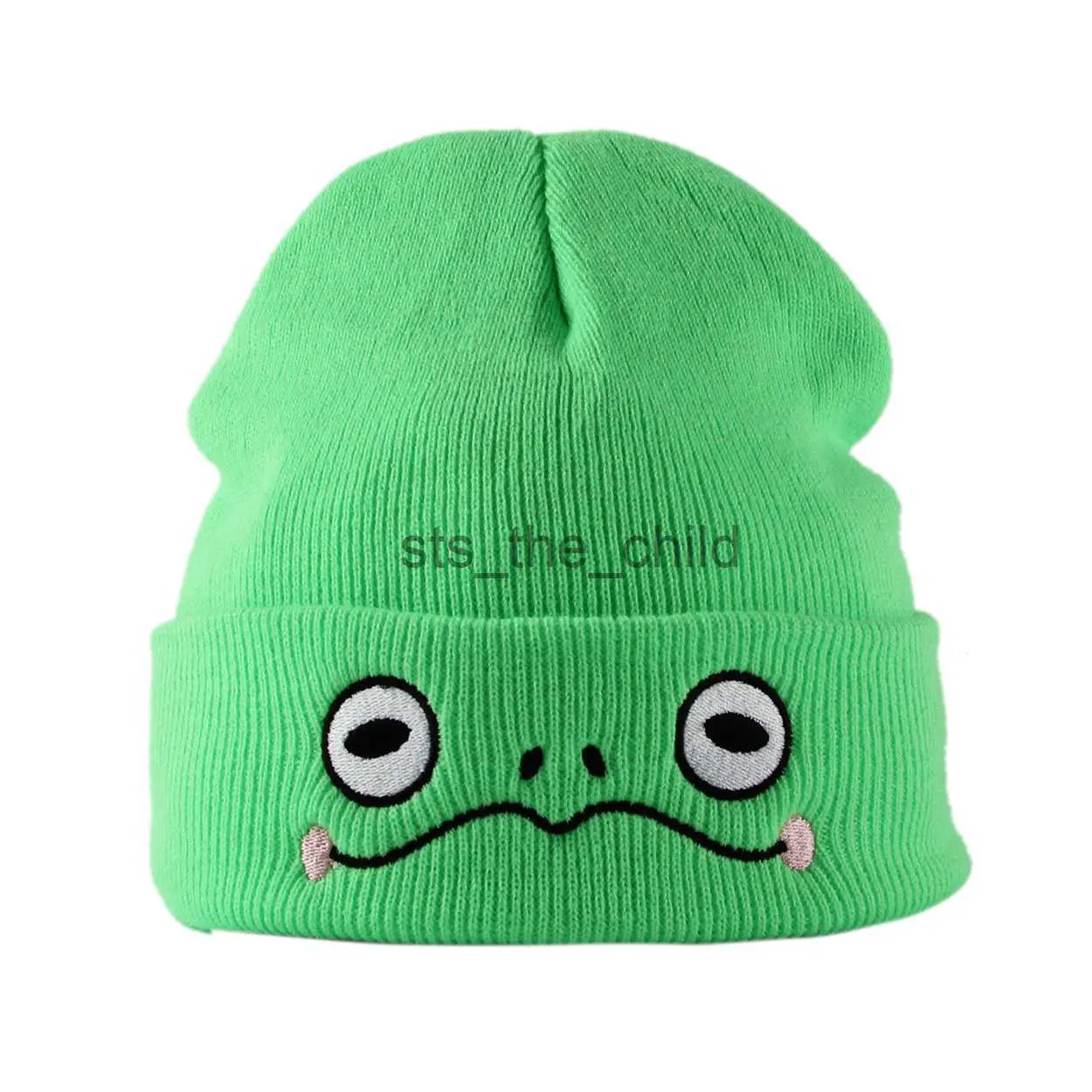 Beanie/Skull Caps Kermit the Frog Sad Frog Beanie Hat Green Frog Knitted Hats Interesting Embroidery Women Hat x0907