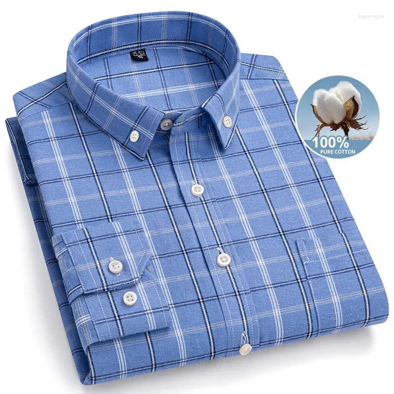 Männer Casual Hemden Luxus Plus Größe 7XL Reine Baumwolle Langarm Plaid Flanell High-end-Streifen Sozialen Männlich taste Unten Hemd