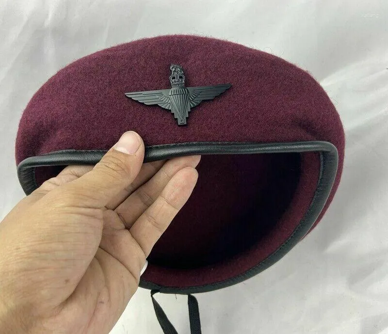 Berets Parachute Regiment Red Devils WWII Reino Unido Exército Britânico Preto Emblema Chapéu Boina Purplish Todos os Tamanhos