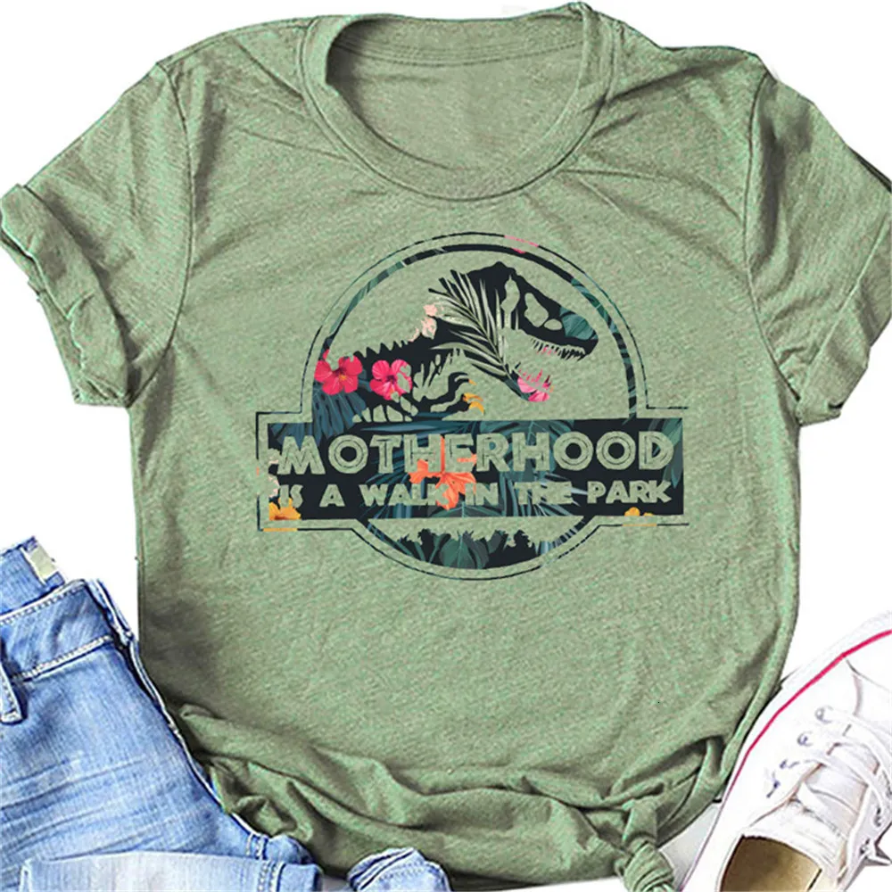 Camiseta feminina é um passeio no parque carta harajuku impressão mulheres camiseta bonito dinossauro cabeça gráfico tshirt feminino vintage 230906