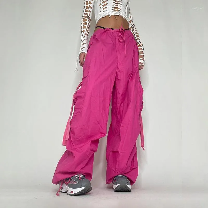 Pantaloni da donna Salopette a nastro Pantaloni hip-hop Street Pink Personalità Leggings a gamba larga Streetwear Donna