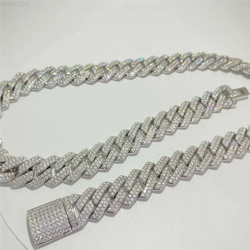 Moissanit Silber Vvs Hip Hop Moissanit Miami Cuban Links 14mm Fine Out Diamond 925 Halskette Iced Cuban Jewelry Kubanisches Armband Jknep