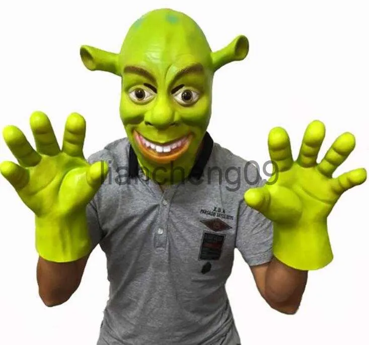 Imprezy maski dla zwierząt maska ​​zielona shrek lateksowe maski rękawice film Cosplay Prop Adult na Halloween Costume Costume Fancy Dress Ball x0907