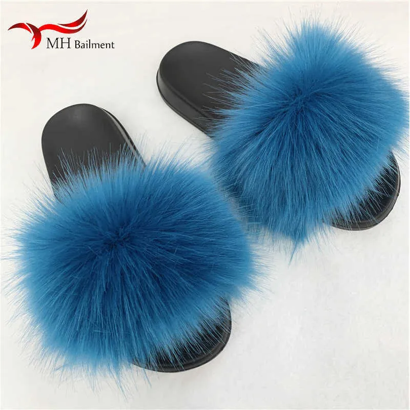 Slippers Faux Fur Slippers Women Home Fluffy Flat Slides Winter Comfort Furry House Sweet Shoes Female Slipper Indoor Flip Flops X0905
