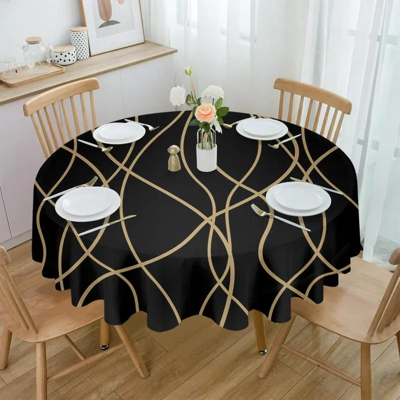 Table Cloth Twisted Lines Art Black Background Waterproof Tablecloth Decoration Round Cover For Kitchen Wedding Home Dining Room