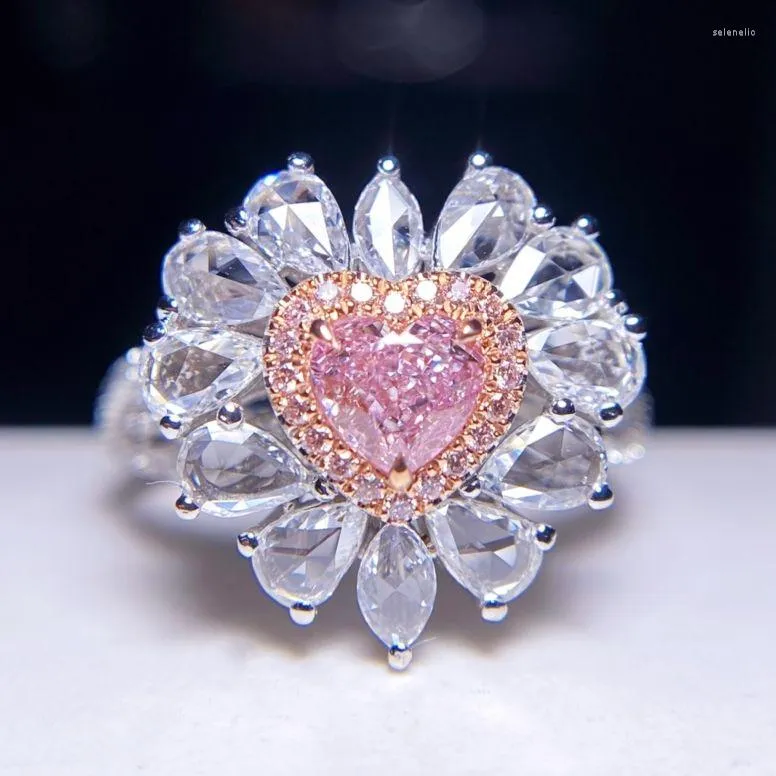 Cluster-Ringe CHZX GIA 0,50 ct sehr hellrosa SI2-Diamanten aus massivem 18-karätigem Gold für Damen, Diamant-Hochzeit, Verlobung für Frauen