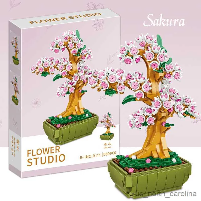 Blocchi Sakura Albero Modello fai da te Micro Building Blocks Piante artificiali Fiore in vaso Giocattoli romantici Regali per il bambino Fidanzata R230907