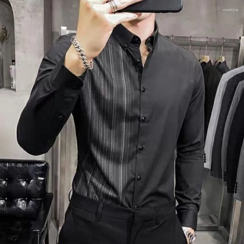 Chemises habillées pour hommes, mode imprimé bouton, chemise ample asymétrique, vêtements surdimensionnés décontractés, hauts coréens rayés, automne 2023