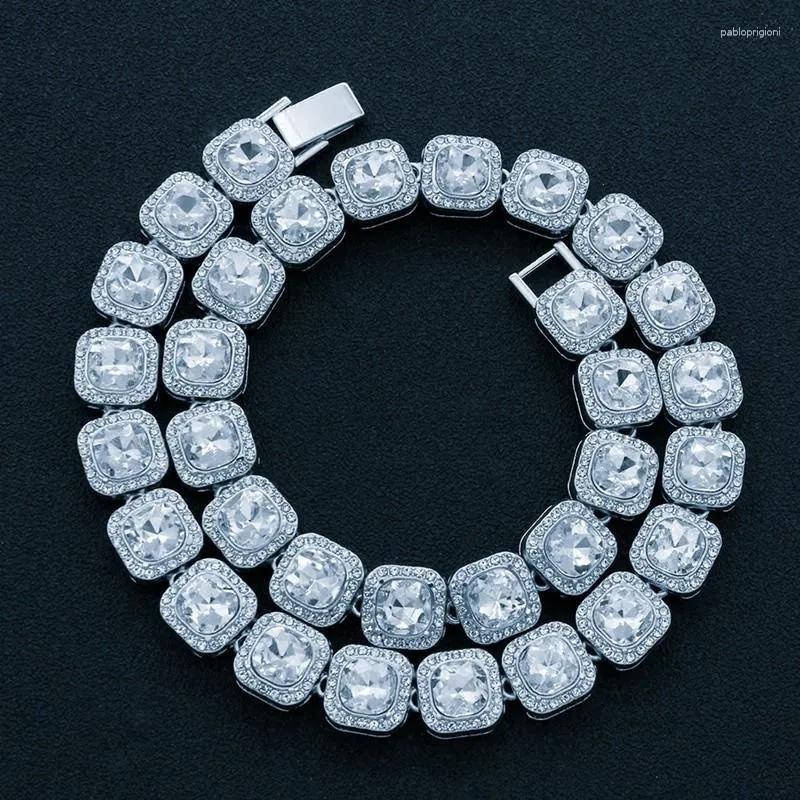 Chains Hip Hop Square Colorful Rhinestones CZ Tennis Chain Choker Necklace Male Femalebling Punk Bracelet Jewlery Couple_voghion.com