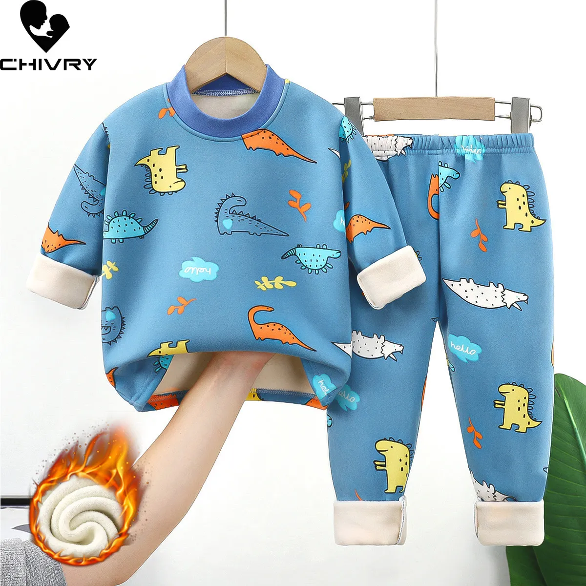 Pyjamas Autumn Winter Kids Thick Warm Baby Boys Girls Cartoon Long Sleeve Round Neck Pyjamas Toddler Sleepwear Clothing Set 230906