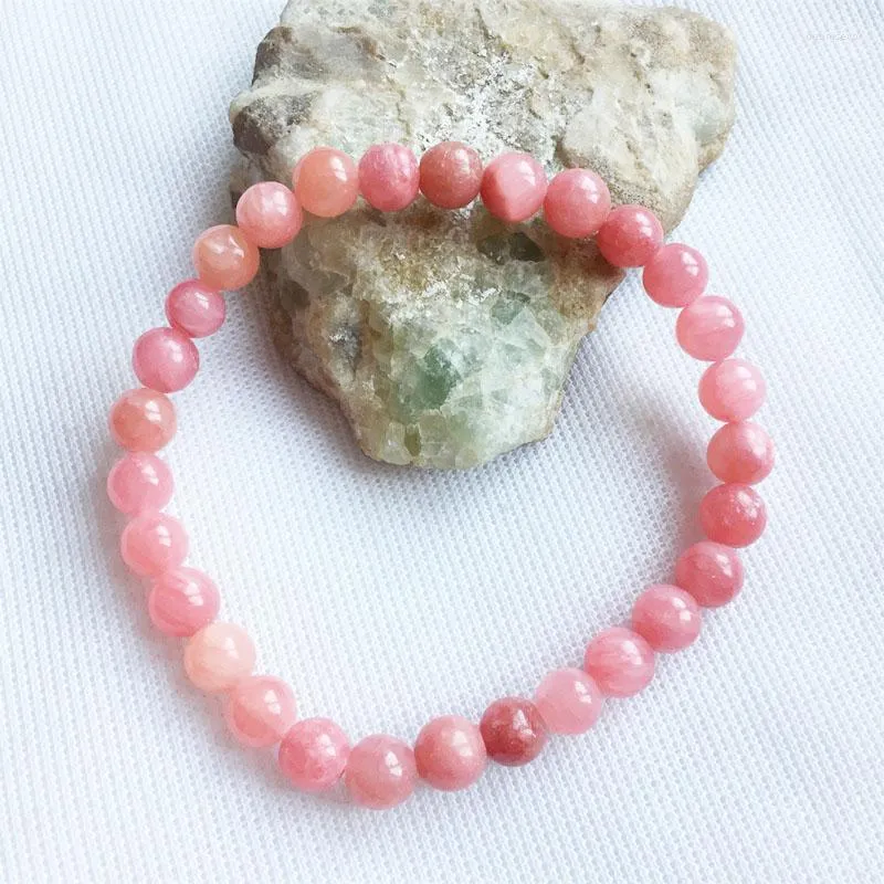 Bracelets de charme 6/8 / 10MM Argentine Rose Rouge Rhodochrosite Bracelet Pierres Naturelles Femmes Mode Tendance Vintage Yoga Corde Élastique Bijoux