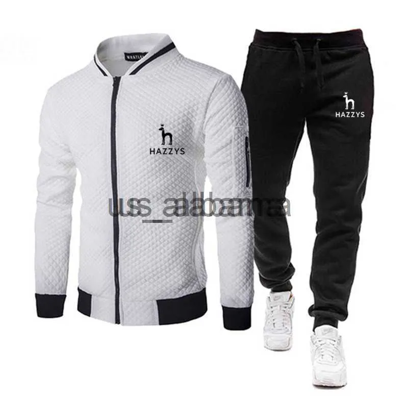 Men's Tracksuits 2023 New HAZZYS Print Plaid Jacket Suit High Quality Men's Sports Casual Fashion Jacket Zipper Shirt x0907