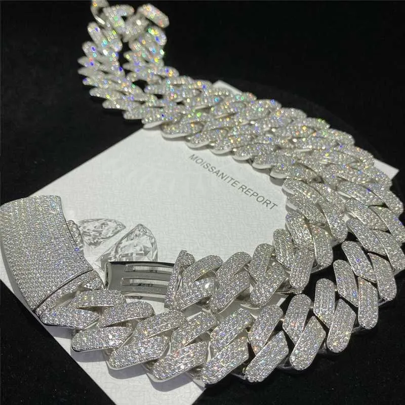 Full Iced Out d Color Vvs1 Moissanite Cuban Bracelet Bling Round Diamond Hip Hop Necklace 925 Solid Silver Men Cuban Link Chain Hhvdo