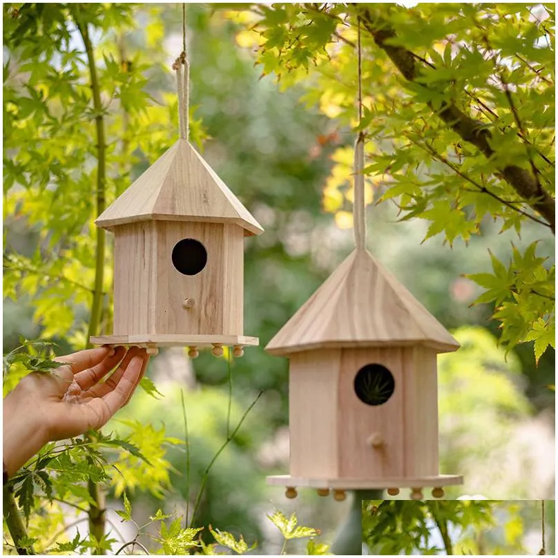 Fågelburar kreativa träfåglar bo med hängande rep papegoja bur hus husdjur tillbehör utomhus trädgård uteplats dekorativa ornament dr dhb3g