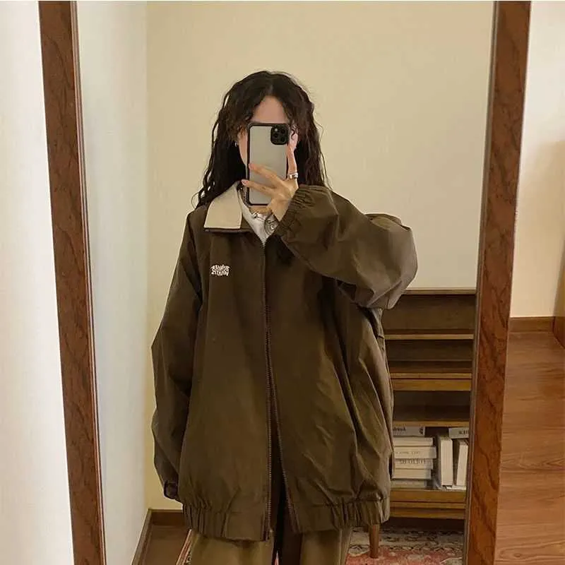 Deeptown Harajuku Vintage Marrone Cargo Bomber Giubbotti Donna Y2k