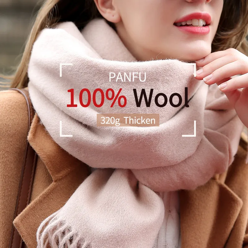 스카프 100% 순수한 울 스카프 목 더 따뜻한 여성 베이지에 eCharpe Tassel Fine Cashmere Scarves Ladies 230907을위한 큰 Foulard femme