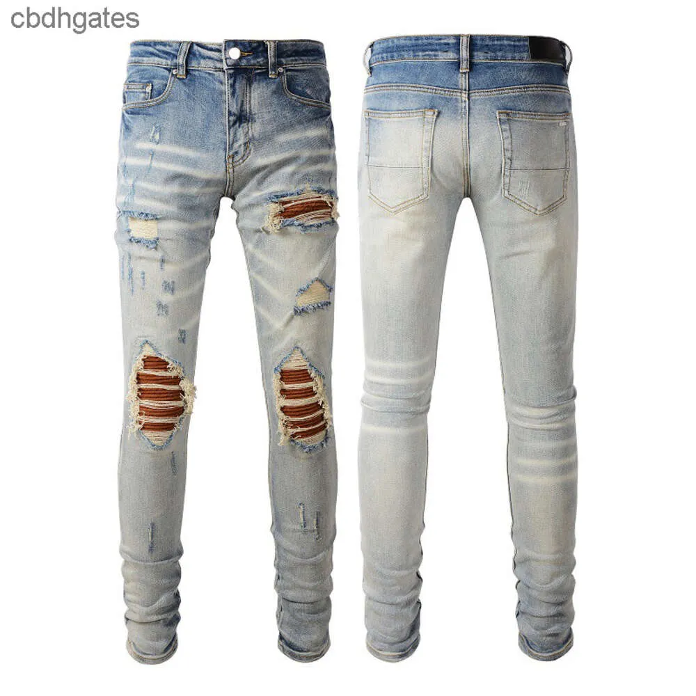 Demin Heren Jean Washed Amiirii Kwaliteit Craft Fashion Paars Geperforeerd 2023 Hoge Jeans Leer Zwaar Heren 14 Z49k