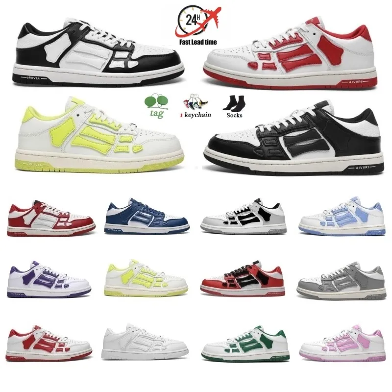 Designer Skel-Top Lage Casual Schoenen Skelet Bones Runner Top Low Skel Skeleton Dames Heren Retro Sneakers Zwart Wit Echt Leer Veterschoen amieva outdoorschoenen