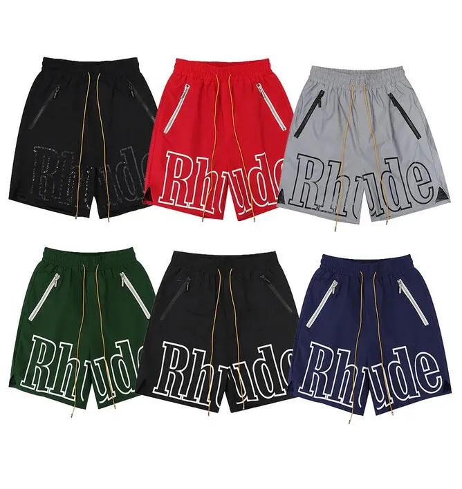 Rhude herenshorts atletisch casual mesh kort heren dames hoge kwaliteit klassiek strand mode luxe ontwerper casual straat hiphop shorts blauw groen en rood maat S-XL e2