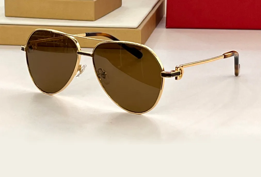 Vintage Pilot Sunglasses Gold Metal Brown Lens Men Summer Sunnies gafas de sol Sonnenbrille UV400 Eyewear with Box