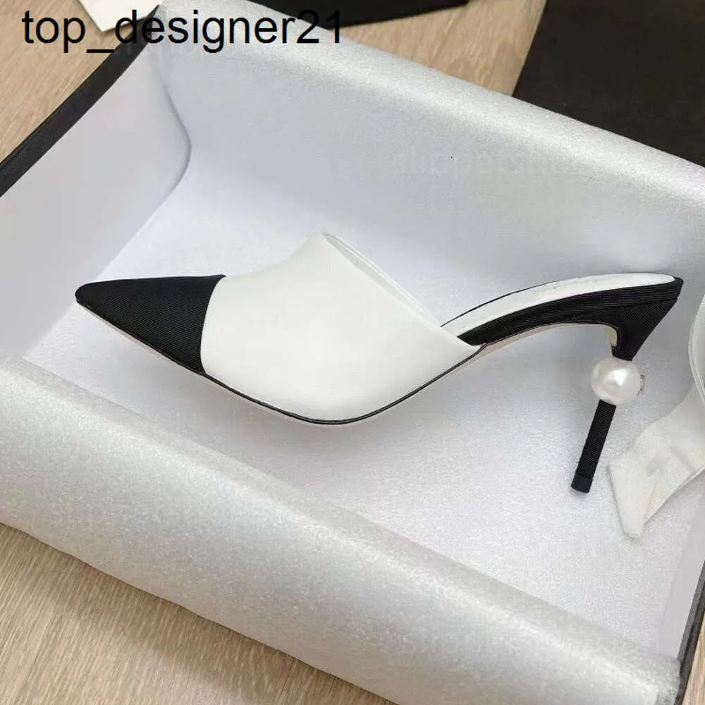 Neue 23SS Designer Heels Perlen Heels Schuhe Frau Designer Mule Absatz Pantoletten Leder High Heel Slingback Pump Beige Schwarz Weiß Hochzeit Party Abendkleid High Heels