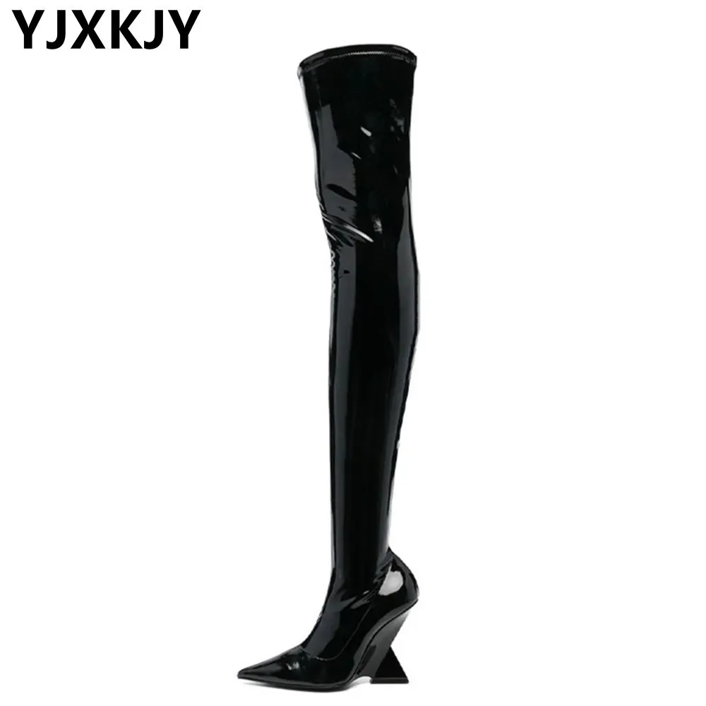 Boots YJXKJY Sexy Over The Knee Womens Elastic Tip Zip Black Shoes Dance Show Long HighHeel White Pumps Thigh 230907