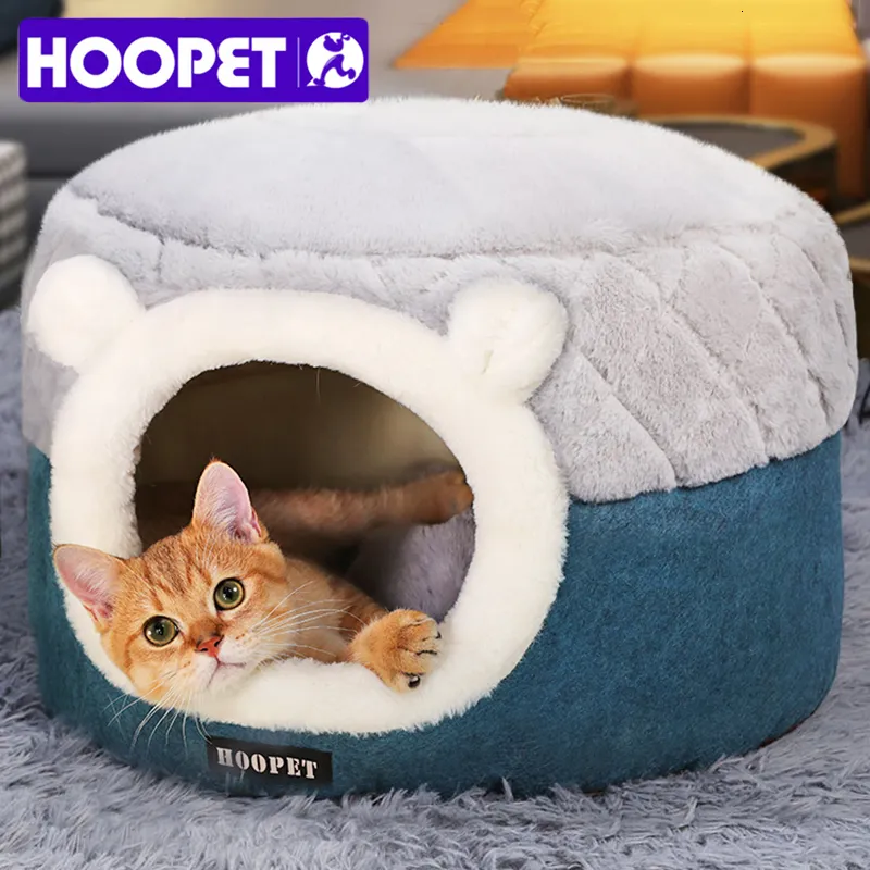 Kennels Pens HOOPET Cat Bed House Soft Plush Kennel Puppy Cojín Perros pequeños Gatos Nido Invierno Cálido Dormir Pet Dog Mat Suministros 230907