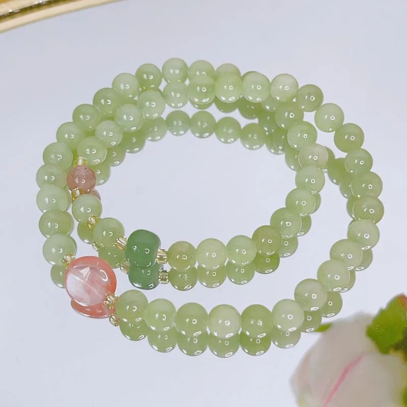 Bracciali con perline di giada naturale verde chiaro di calcedonio della campana di loto da 6 mm le donne all'ingrosso di gioielleria raffinata