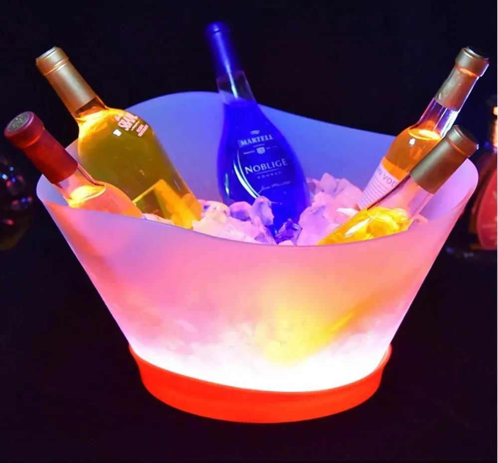 LED Secchiello per il ghiaccio in plastica Raffreddatore per bottiglie Vassoio in vetro Porta birra Stand per vino Servizio VIP Glorificatore Espositore Decorazioni per feste Colorato luminoso a forma di barca