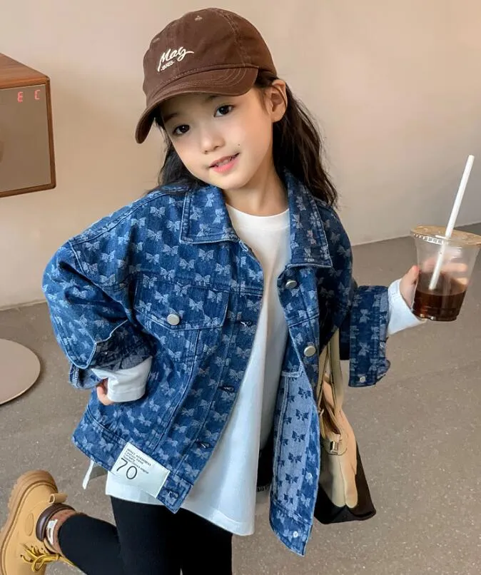 Vintage Kids Designer Jeans Ceket Mavi Kız Bahar Sonbahar Yumuşak Denim Ceket Çocuklar Kat