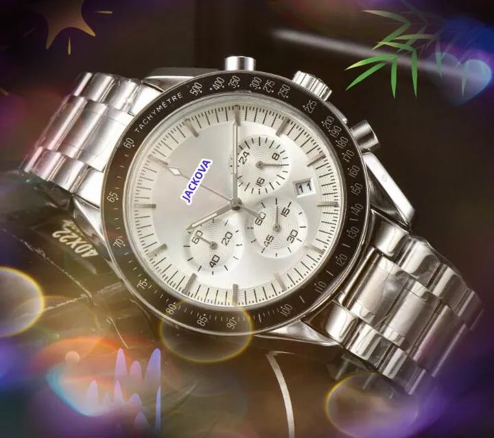 Sub Dials Working Planet Moon Mens Quartz Movement Watches High Quality Full Function Chronograph Designer Quartz Clock Relogio Masculino Gifts