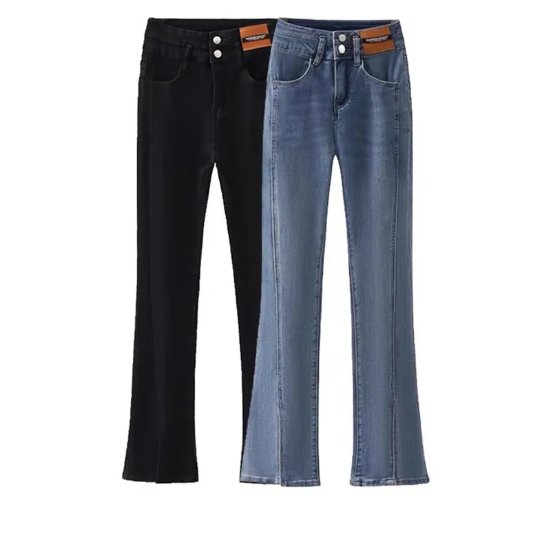 Jeans femmes solide bleu Sexy slim taille haute Jean Simple dames pleine longueur Cowboy Denim pantalon évasé automne vêtements CHD2309082 skynorthface