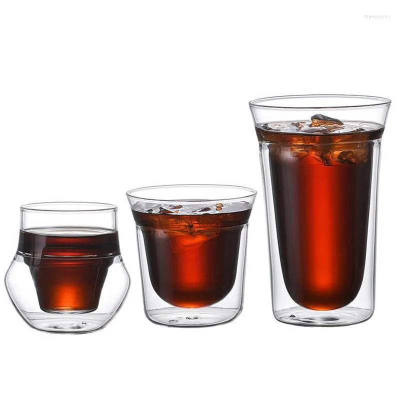 Copos de vinho canecas de café de vidro de parede dupla durável transparente borosilicato isolado térmico resistente ao calor para presente de caneca de chá