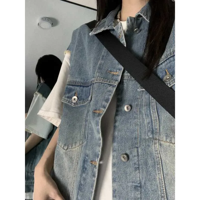 Deeptown Streetwear 90s Grunge Denim Jackets Women Vintage Harajuku Oversize Sleeveless Tops Hippie Korean Style Solid Jacket