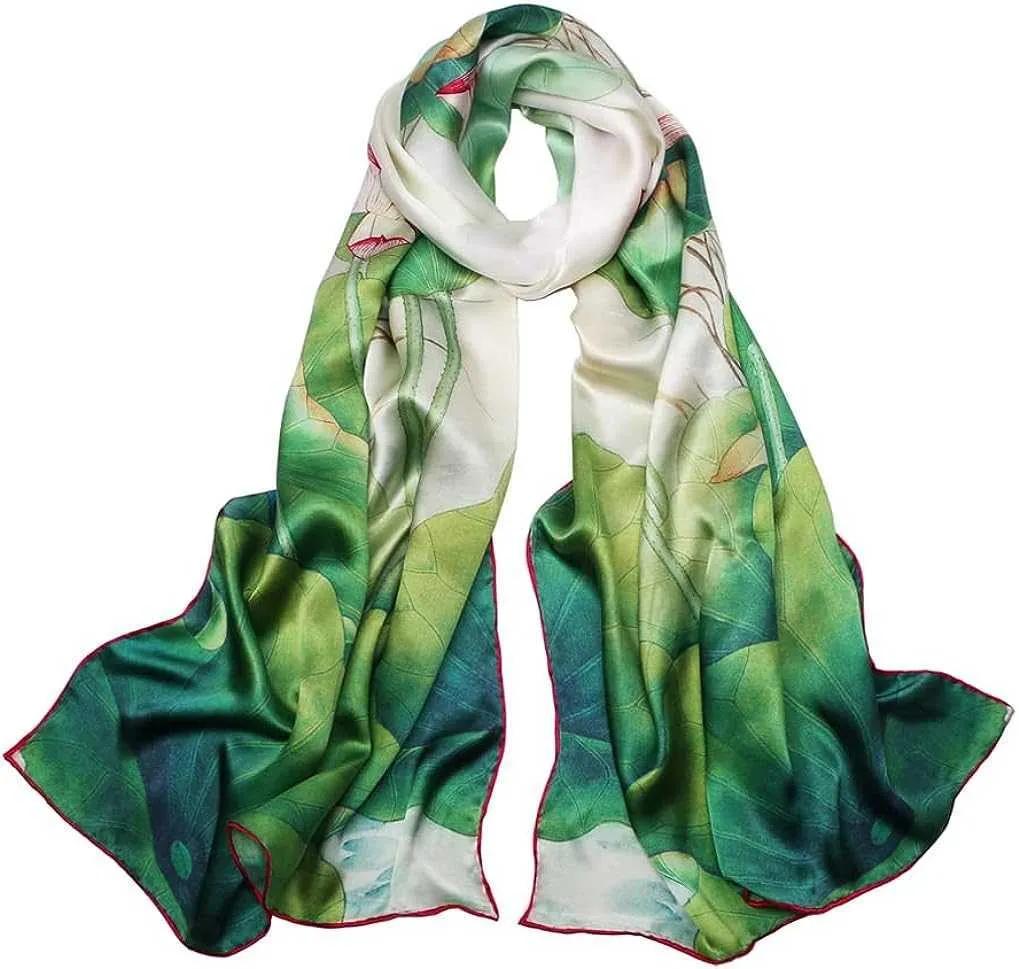 Foulards Foulard en soie de mûrier pour femmes, écharpe longue en Satin imprimé de fleurs, châleLF2030908